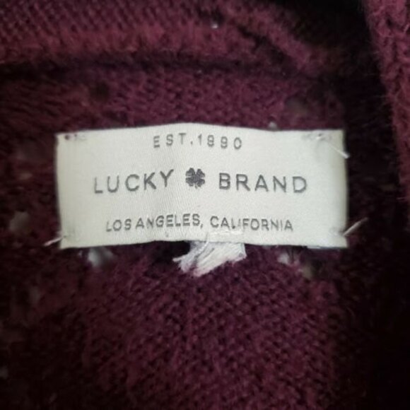 Lucky Brand Cardigan Sweater Medium Burgundy Red Waterfall Boho Cozy Casual - Picture 7 of 11